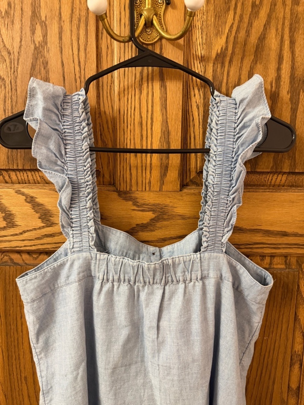 J. Crew Chambray Button-front Light Blue Tank Top With Ruffle Sleeves Small - Picture 7 of 9